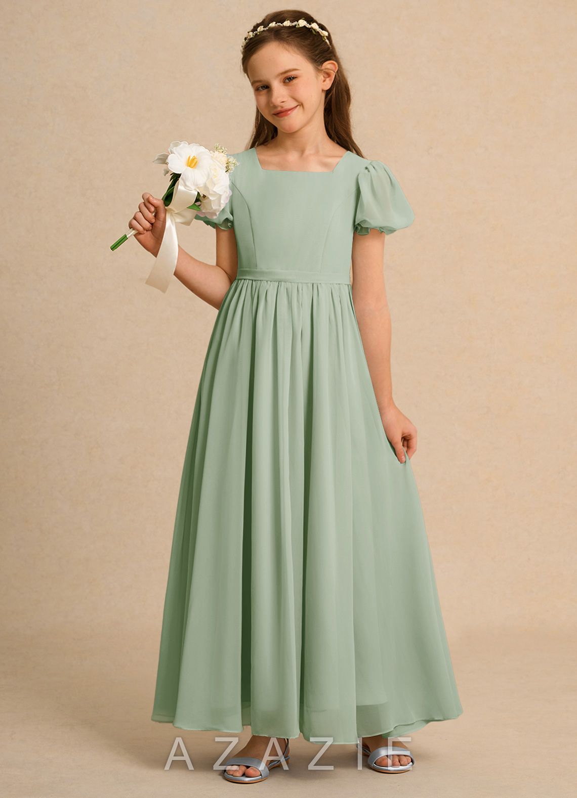 Azazie Joss Dusty Sage A-Line with Sleeves Chiffon Dress dusty_sage