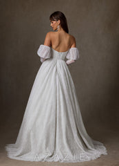 Azazie Sienna Diamond White A-Line Sweetheart Neckline Lace Dress diamond_white
