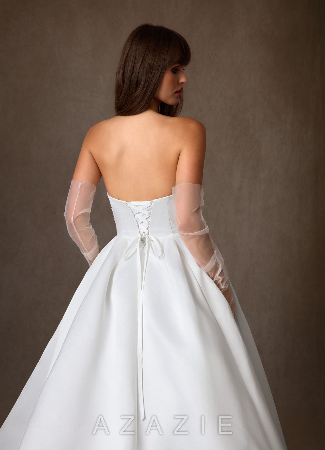Azazie Harper Diamond White Ball-Gown Strapless Satin Dress