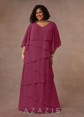 Azazie OHara Mulberry A-Line V-Neck Chiffon Dress mulberry