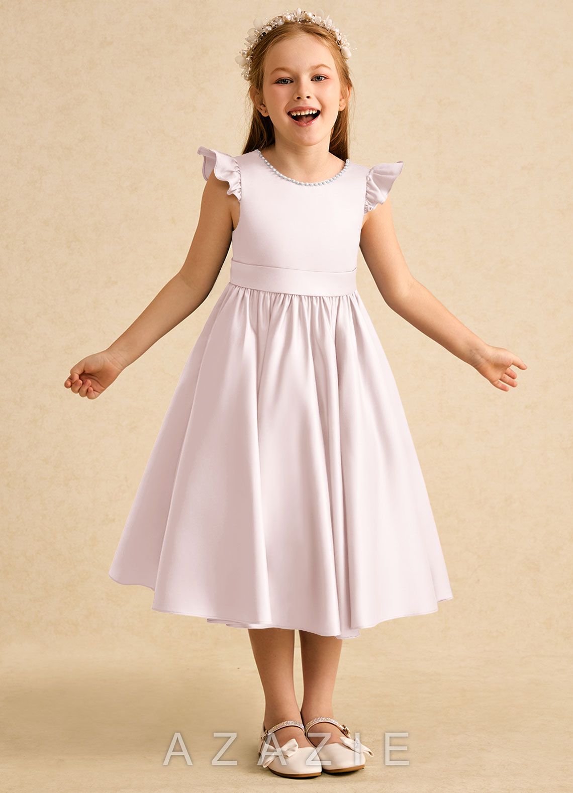 Azazie Dumpling Blushing Pink A-Line Bow Matte Satin Dress blushing_pink
