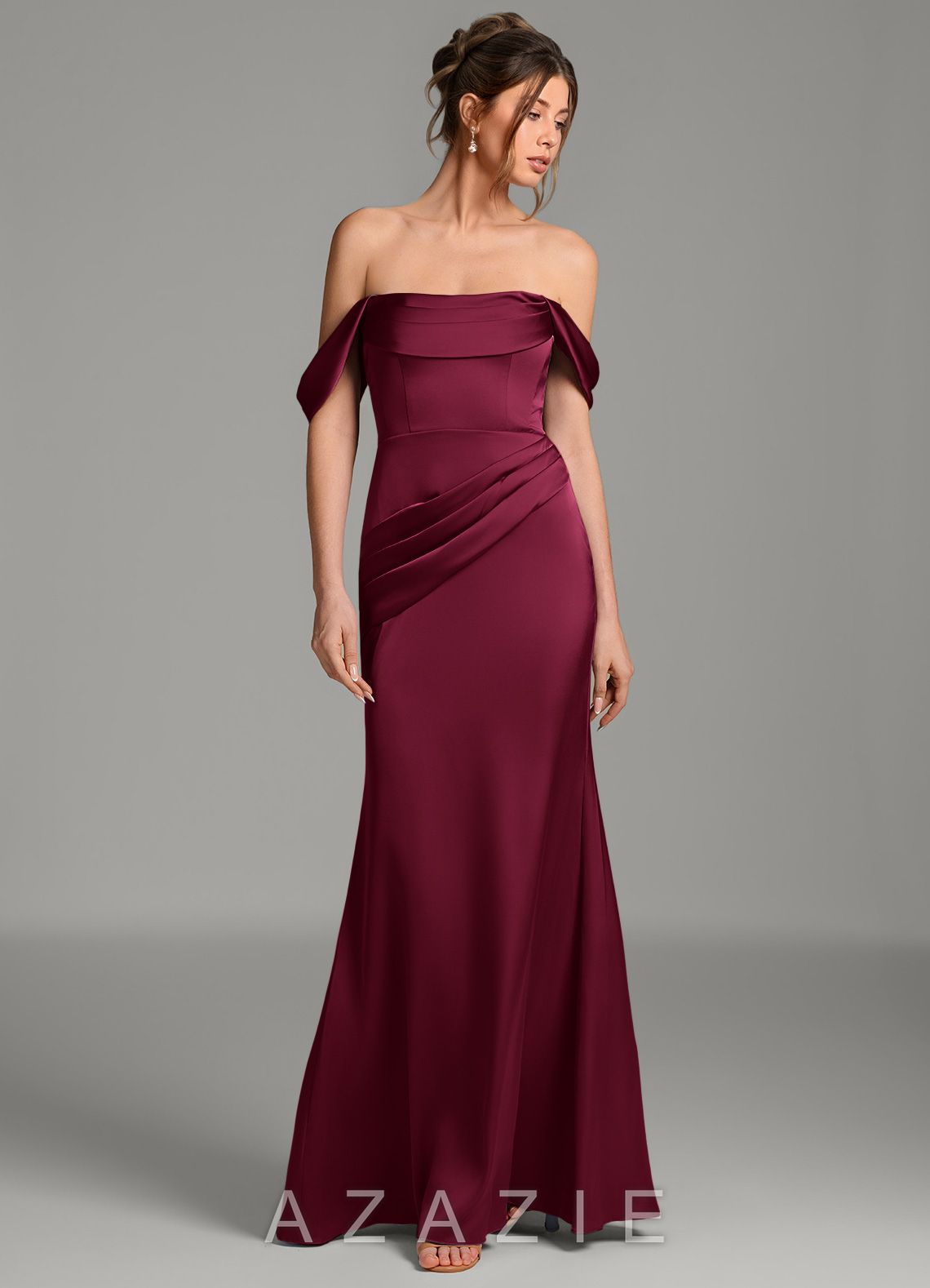 Azazie Alanis Burgundy Mermaid Corset Stretch Satin Convertible Dress burgundy