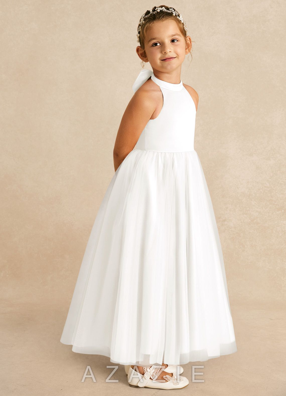 Azazie Bev Ivory A-Line Convertible Tulle Dress ivory