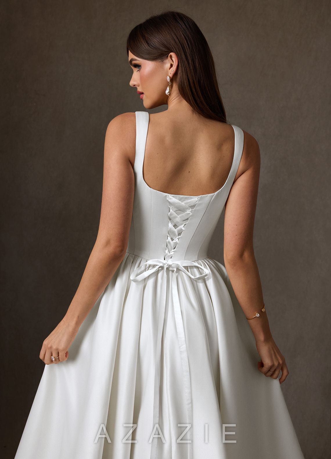 Azazie Verina Diamond White A-Line with Pockets Satin Dress