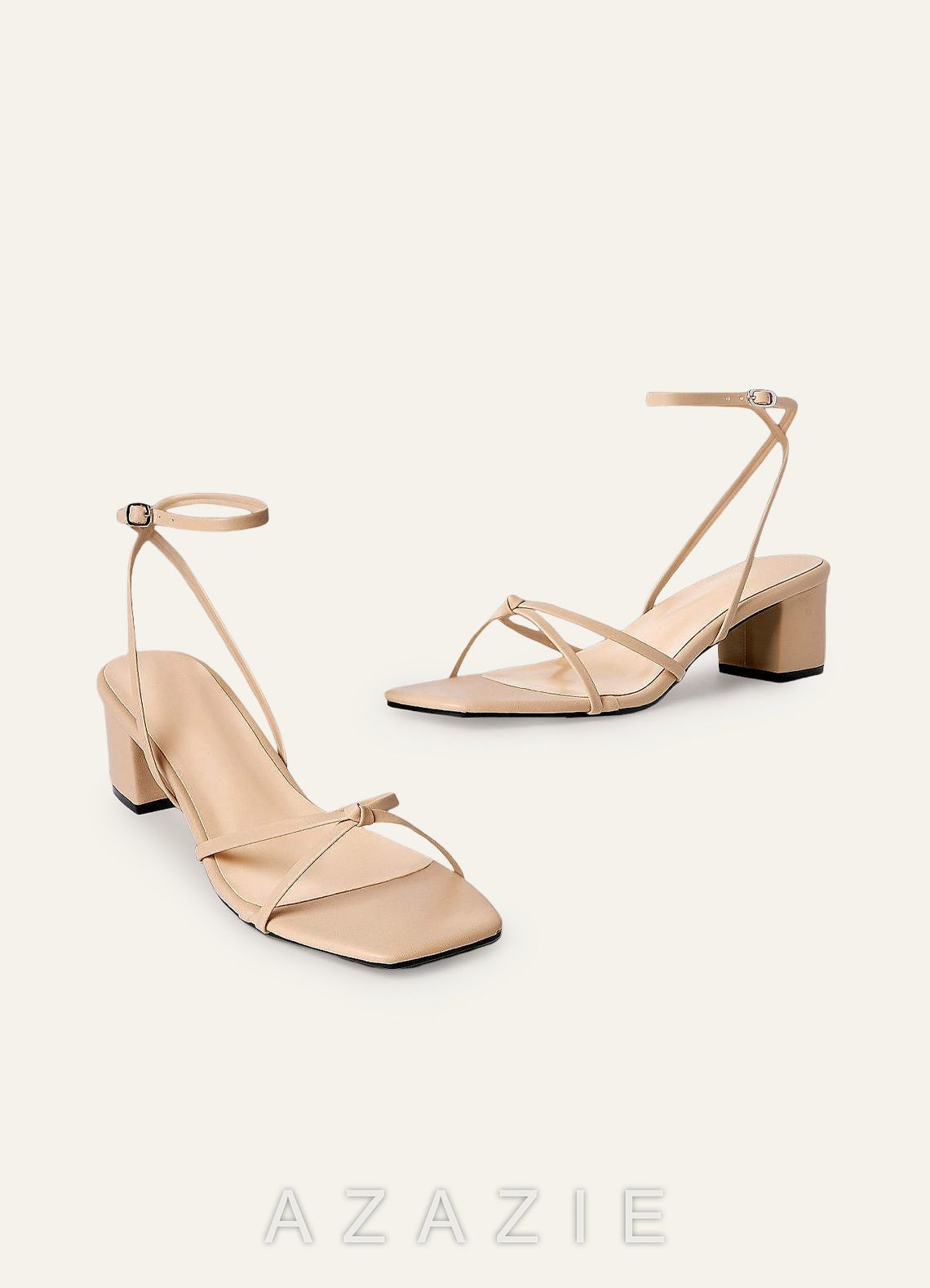 Ankle Strap Cross Knot Heel Sandals  nude
