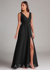 Azazie Tanicia Black A-Line Pleated Chiffon Dress black