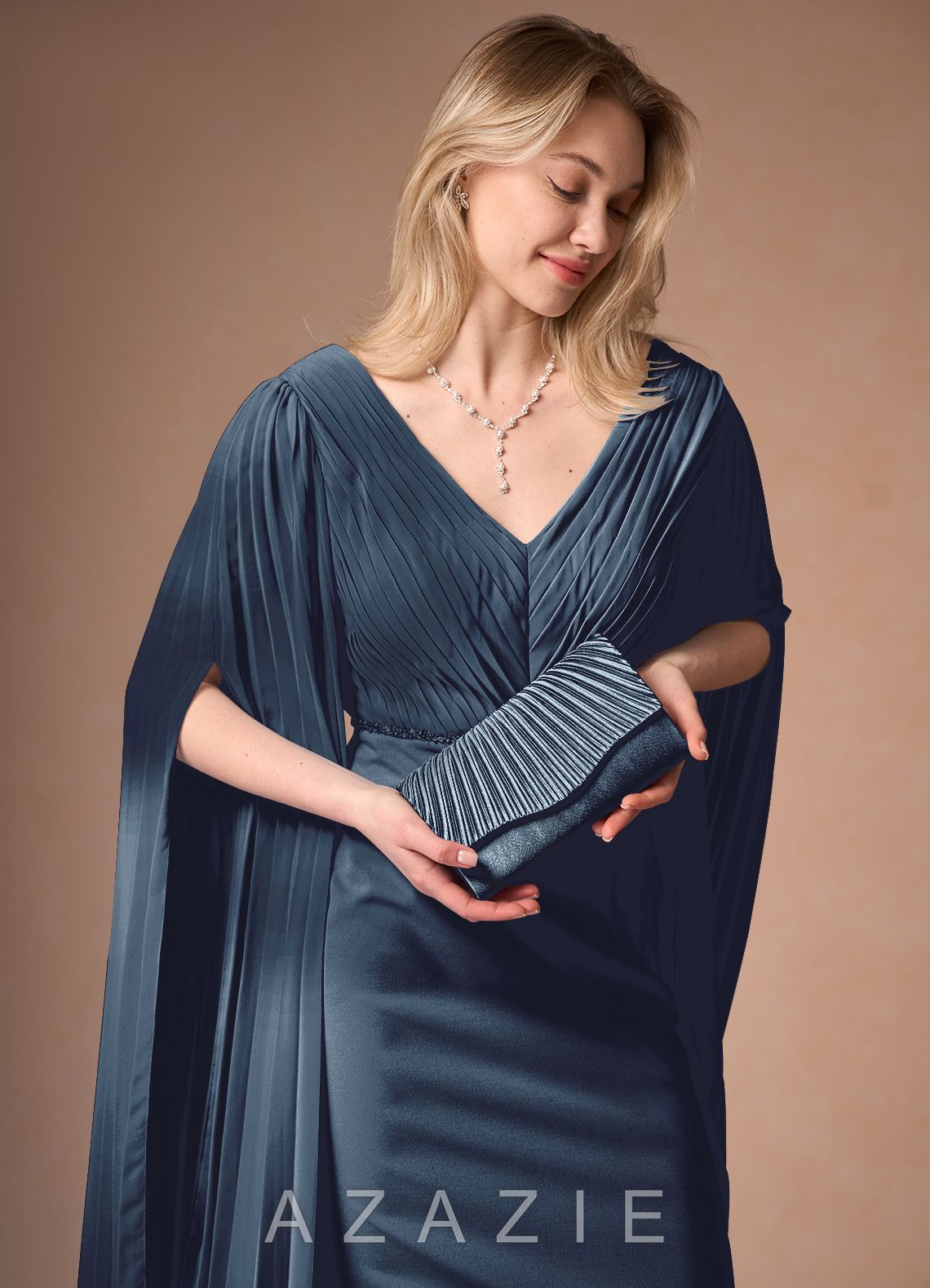Matching Color Pleated Metallic Satin Envelope Clutch  dark_navy