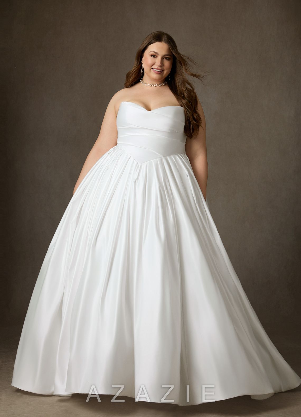 Azazie Celestia Diamond White Ball-Gown Strapless Matte Satin Dress diamond_white