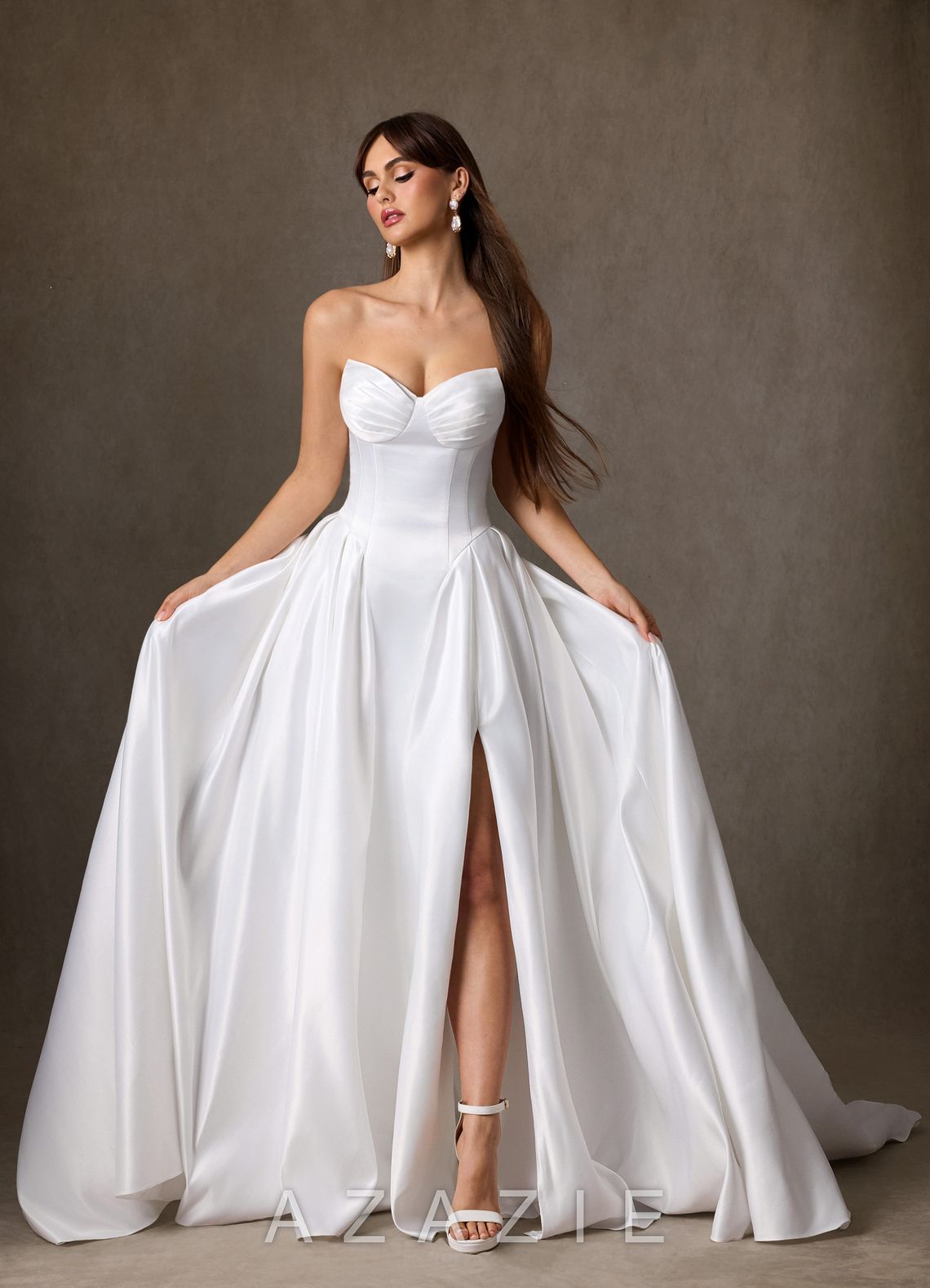 Azazie Constantina Diamond White A-Line Strapless Satin Dress