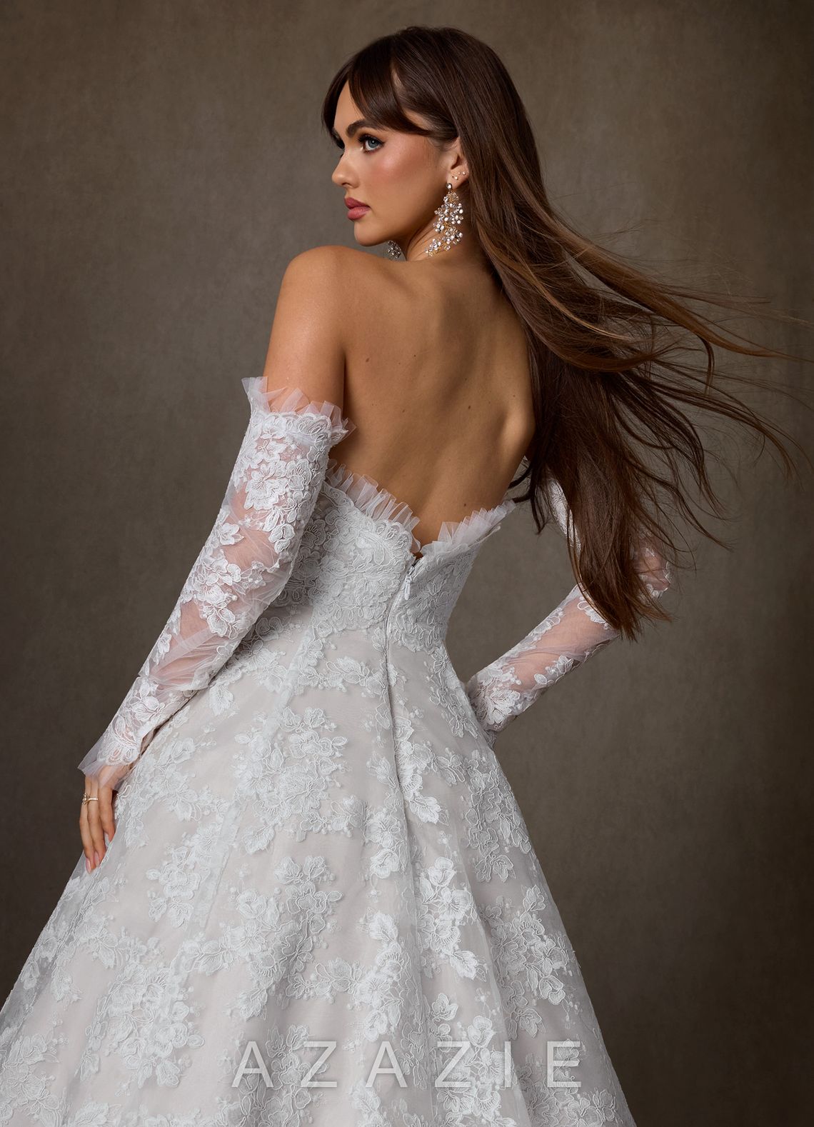 Azazie Hinata Diamond White Ball-Gown Strapless Lace Dress diamond_white
