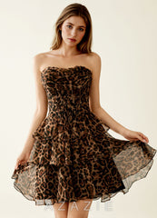 Clotilde Brown Leopard Ruffled A-line Corset Mini Dress