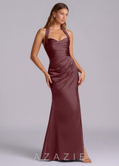 Azazie Destiny Sangria Mermaid Sweetheart Neckline Stretch Satin Dress sangria