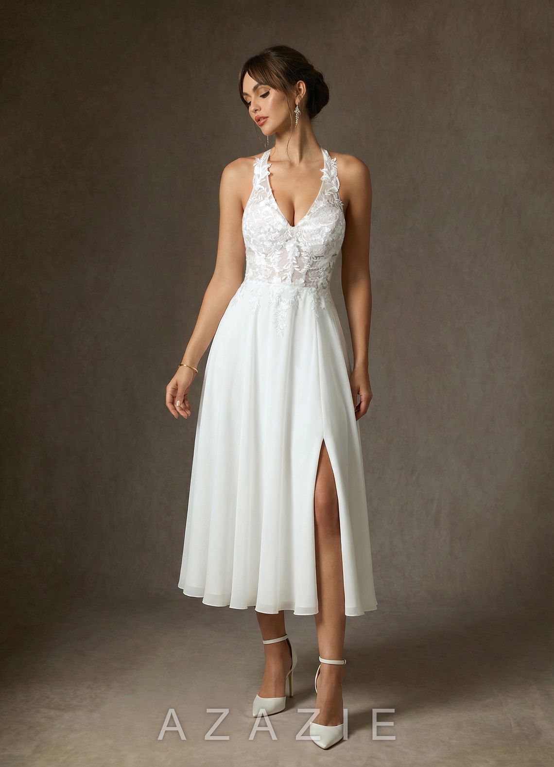 Azazie Sonia Diamond White A-Line Lace Dress diamond_white