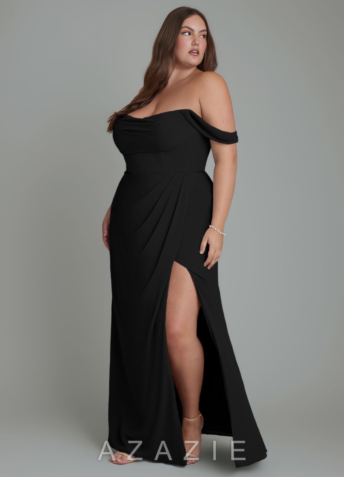 Azazie Johana Black Mermaid Off the Shoulder Chiffon Convertible Dress black