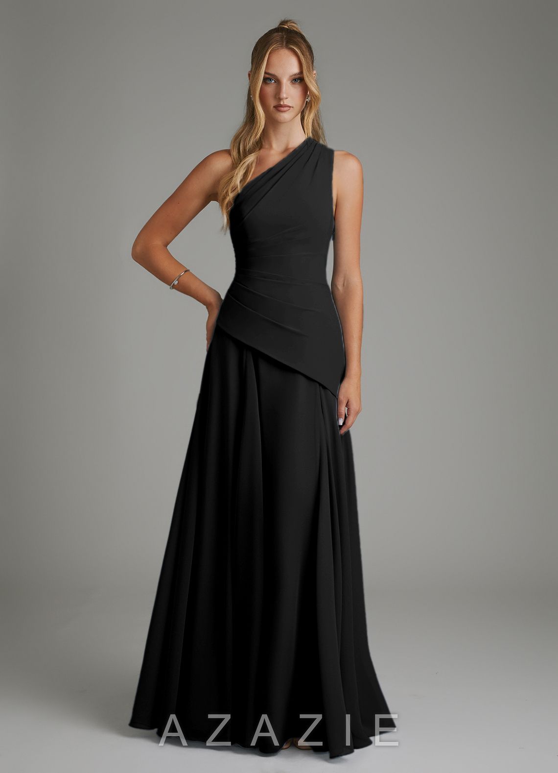 Azazie Holly Black A-Line Corset Chiffon Dress black