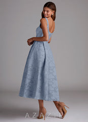 Azazie Amalie Dusty Blue A-Line Pleated Floral Burnout Dress dusty_blue