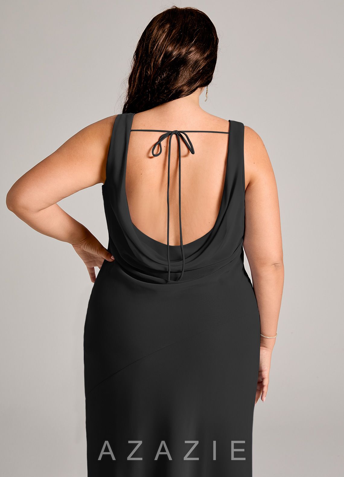 Azazie Rylina Black Mermaid Pleated Chiffon Dress black