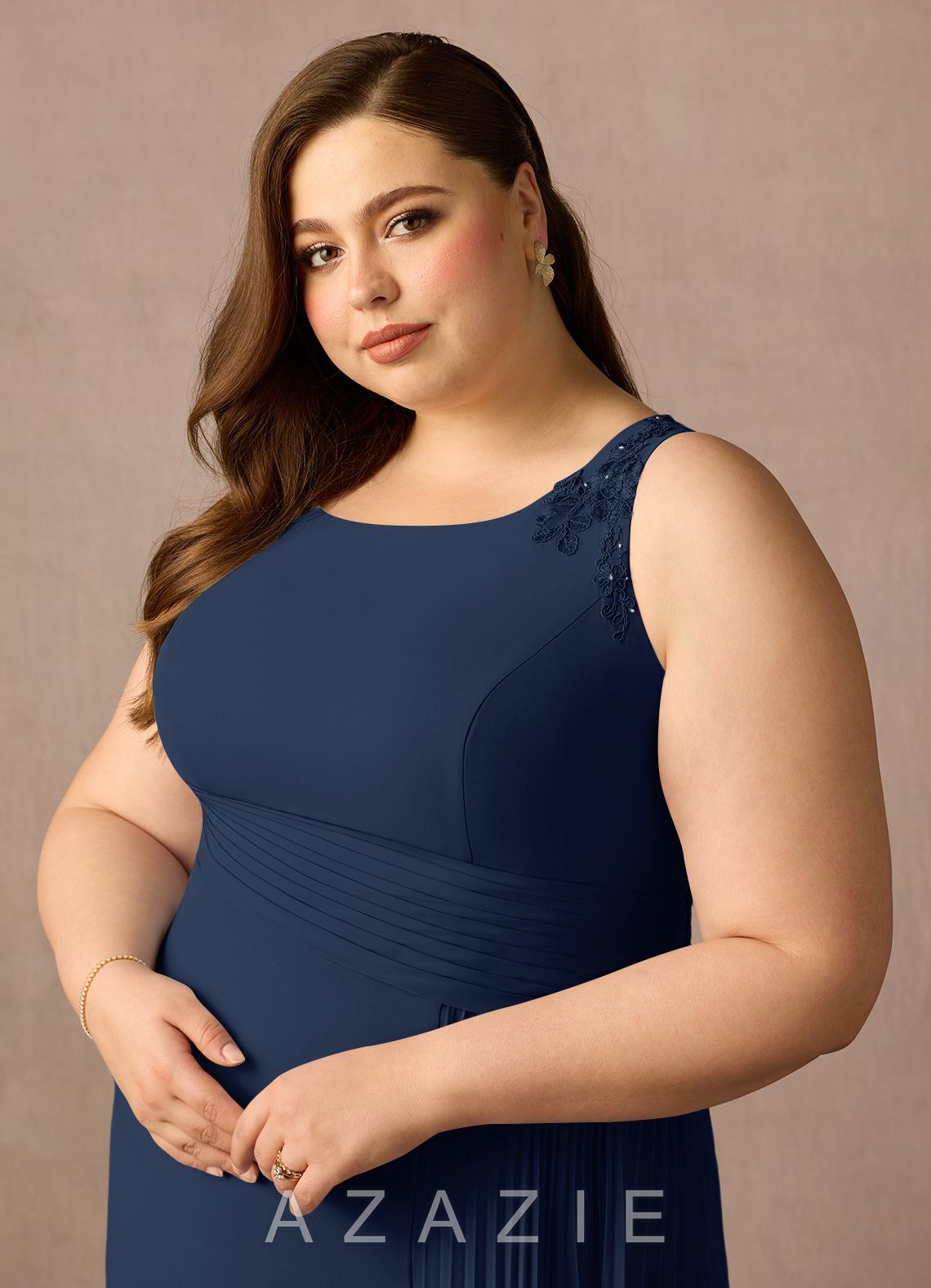 Azazie Galvan Dark Navy A-Line Sequins Chiffon Dress dark_navy
