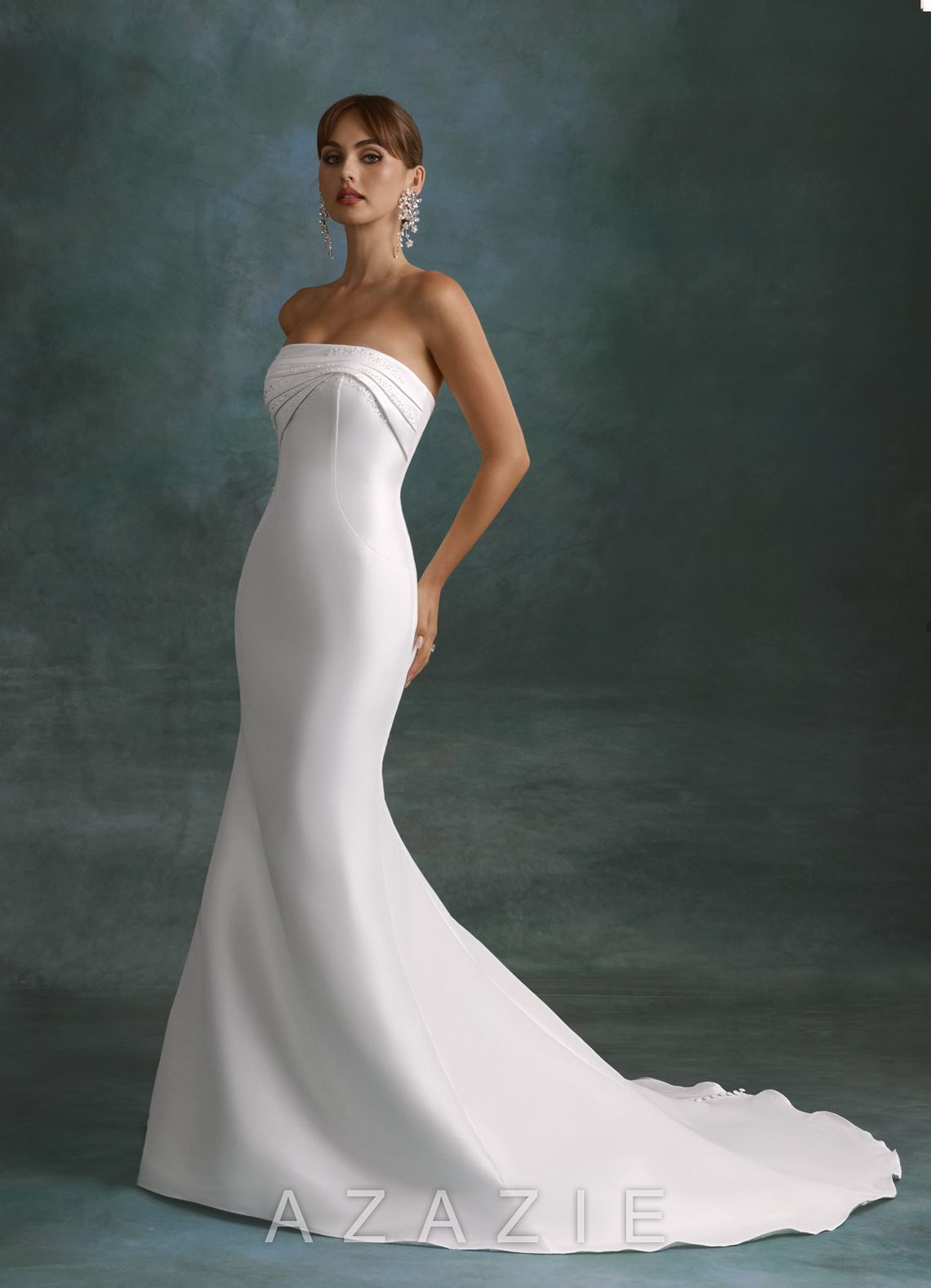 Azazie Vivianna Diamond White Mermaid Strapless Mikado Dress diamond_white