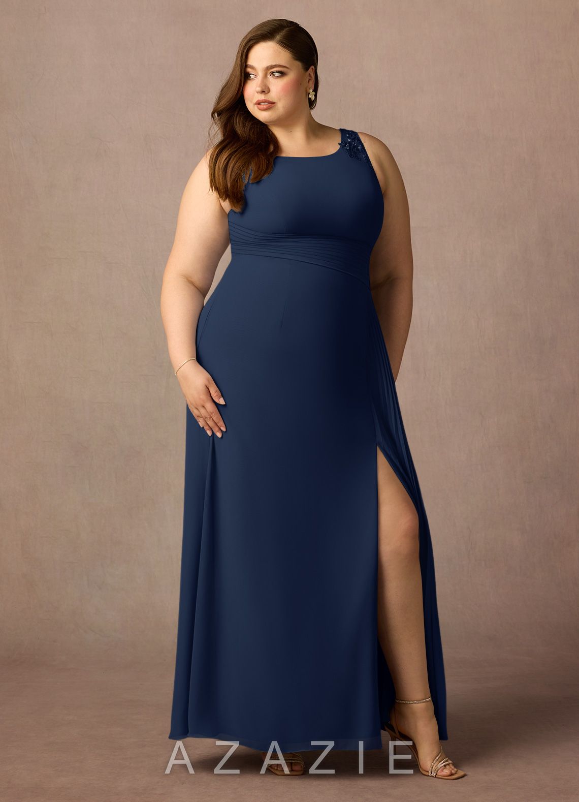 Azazie Galvan Dark Navy A-Line Sequins Chiffon Dress dark_navy