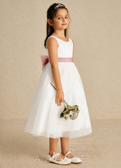 Azazie Kavi Ivory Dusty Rose A-Line Bow Matte Satin Dress ivory/dusty_rose