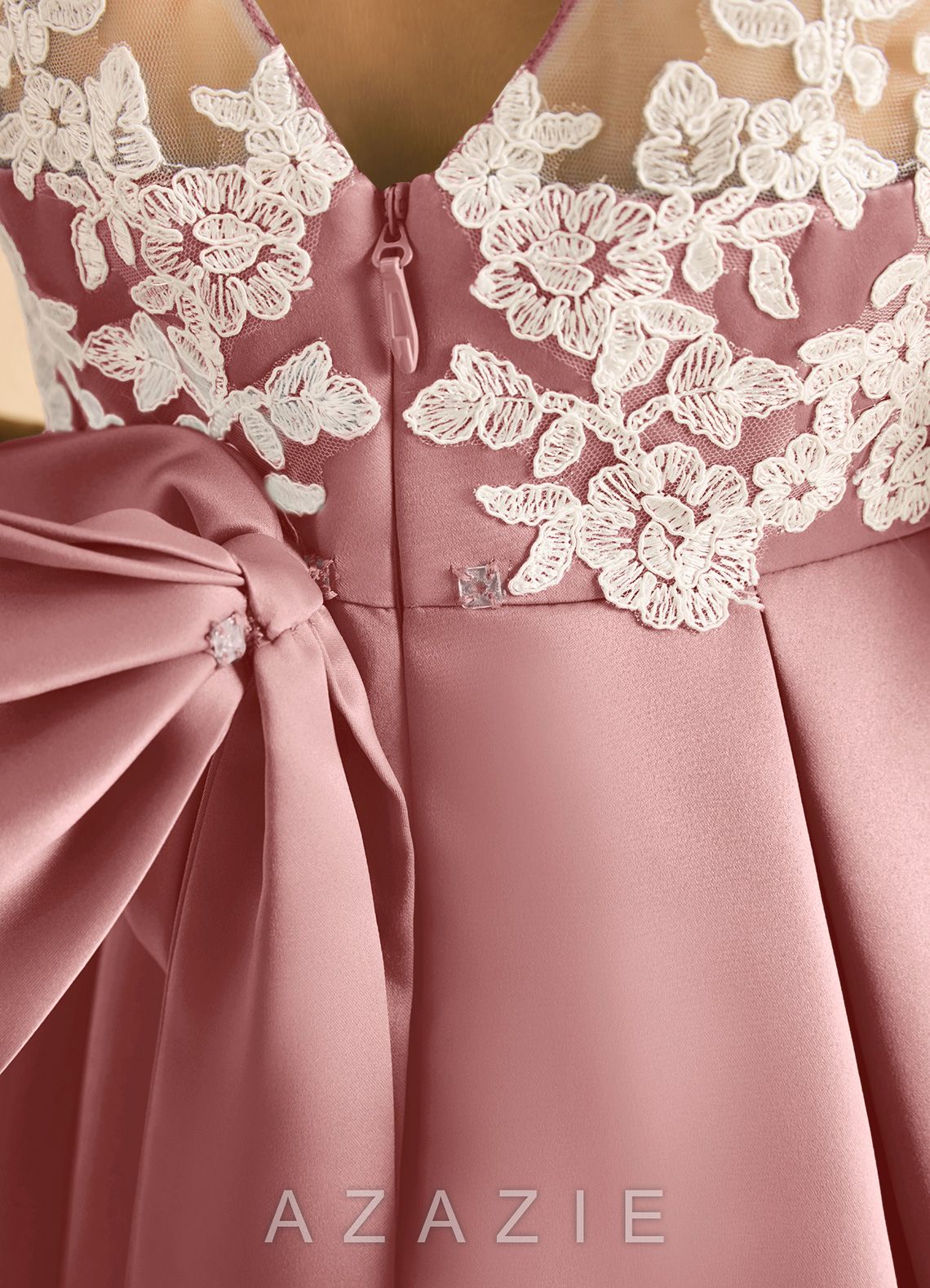 Azazie Amari Dusty Rose A-Line Lace Matte Satin Dress dusty_rose