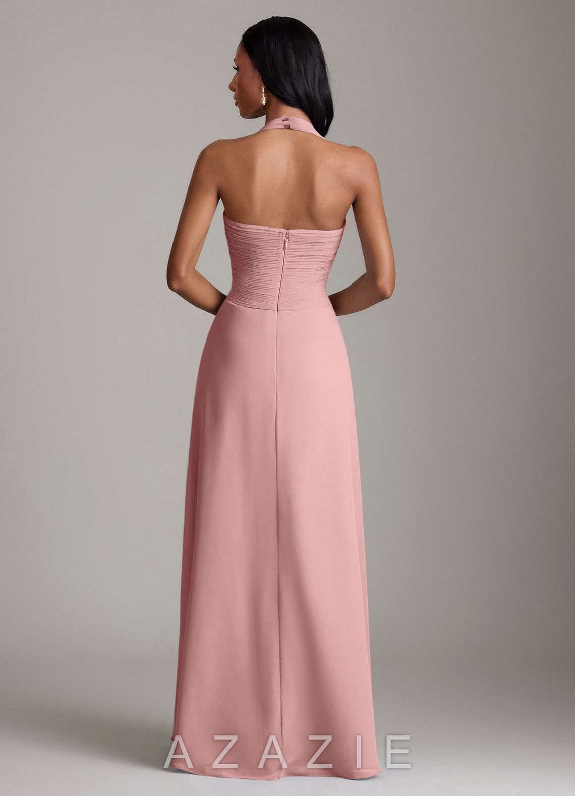 Azazie Clarisa Dusty Rose A-Line Pleated Chiffon Dress dusty_rose