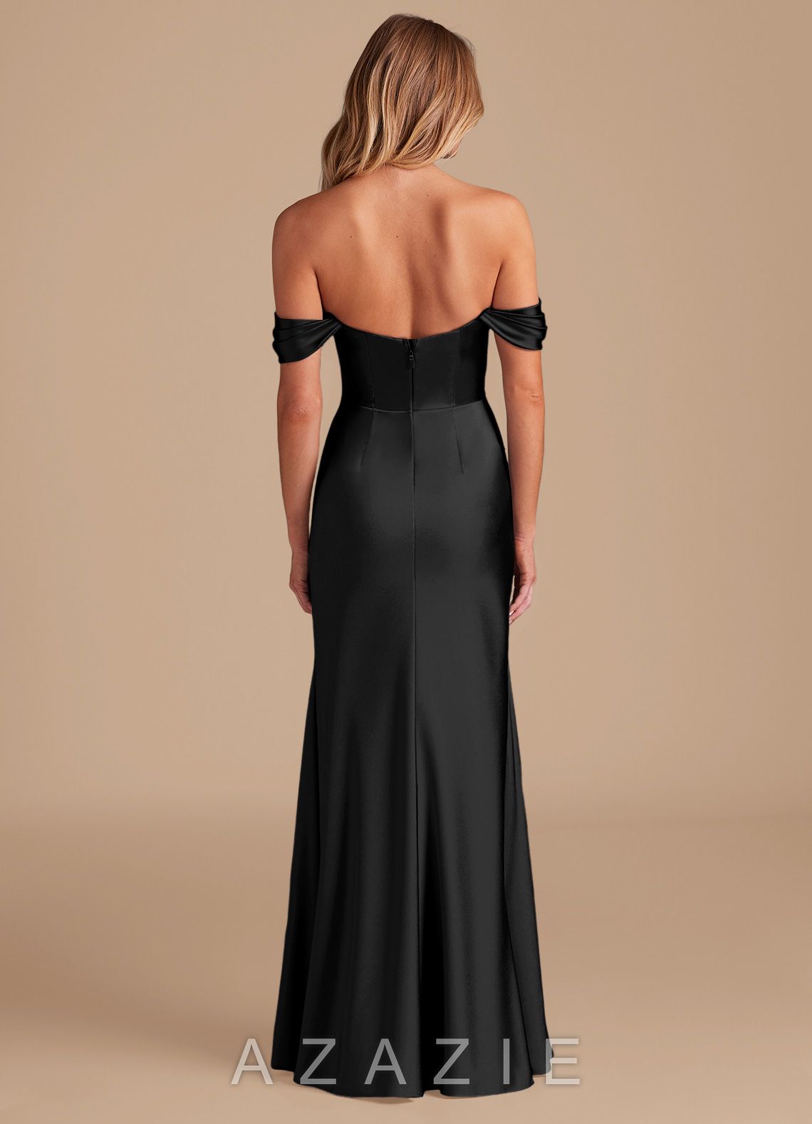Azazie Saige Black Sheath Off the Shoulder Metallic Satin Convertible Dress black