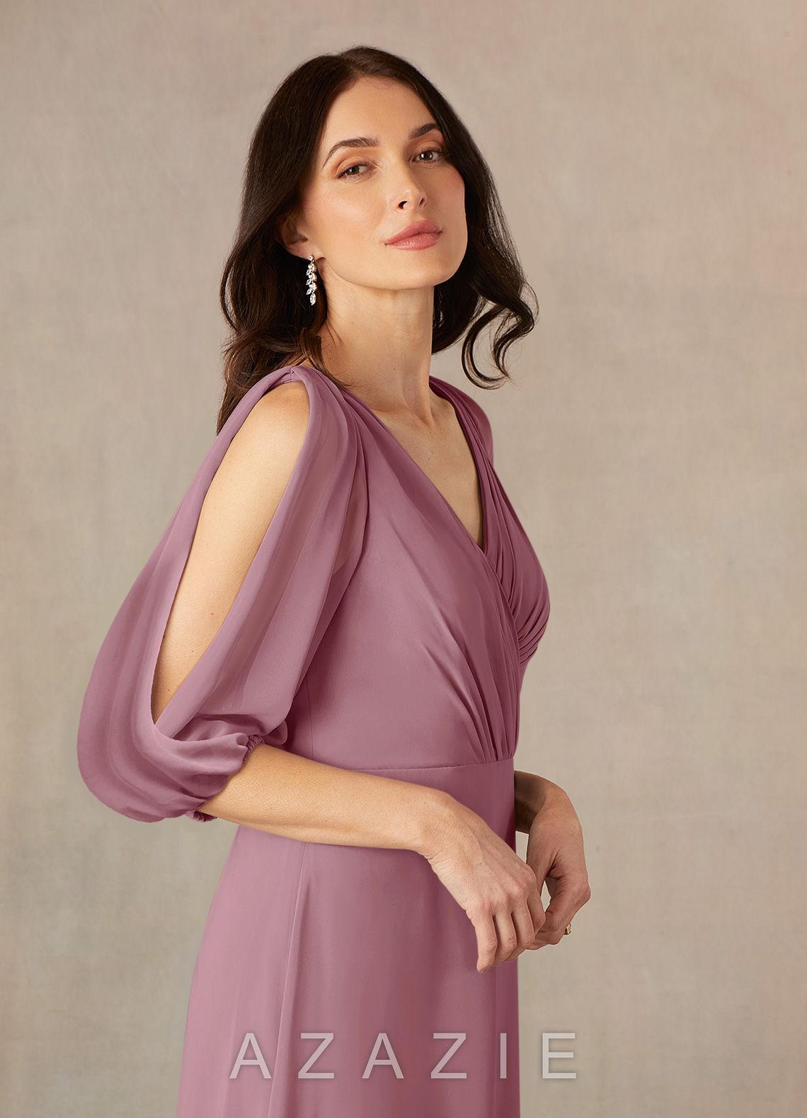 Azazie Bronwyn Vintage Mauve A-Line V-Neck Ruched Chiffon Dress vintage_mauve