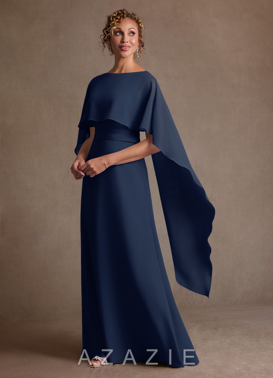 Azazie Marilla Dark Navy A-Line Pleated Chiffon Dress dark_navy