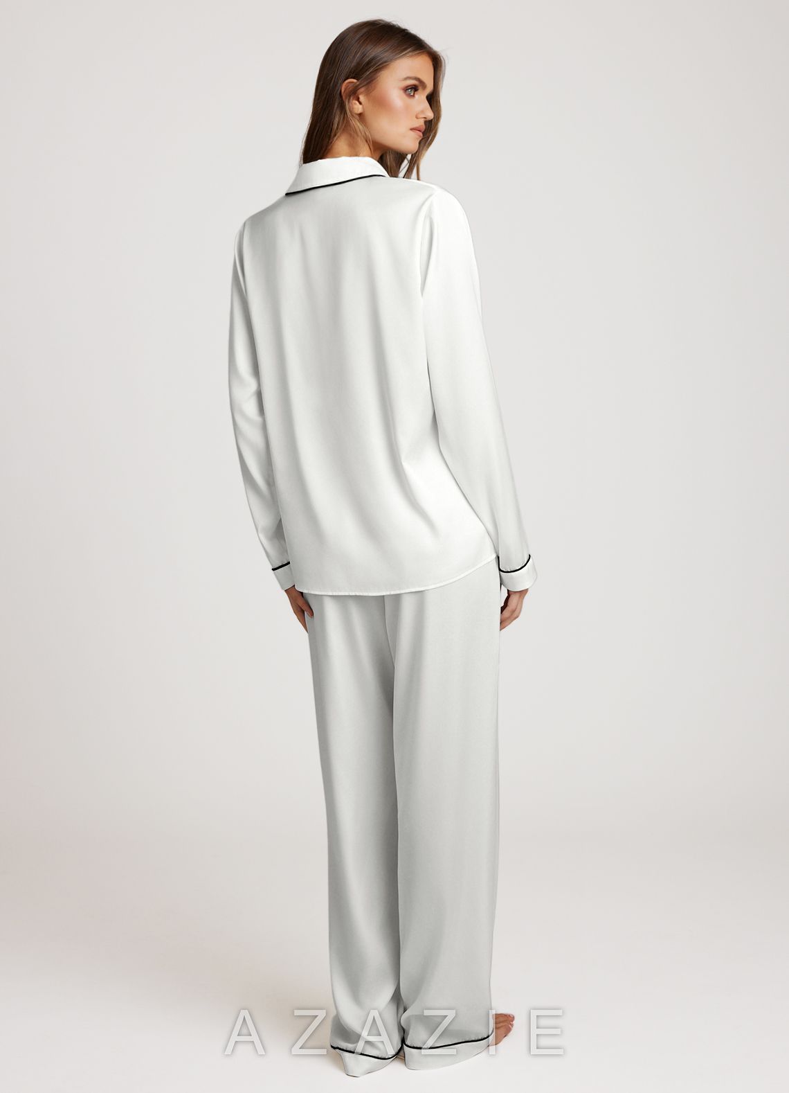 Long Sleeves and Pants Satin PJ Set  white