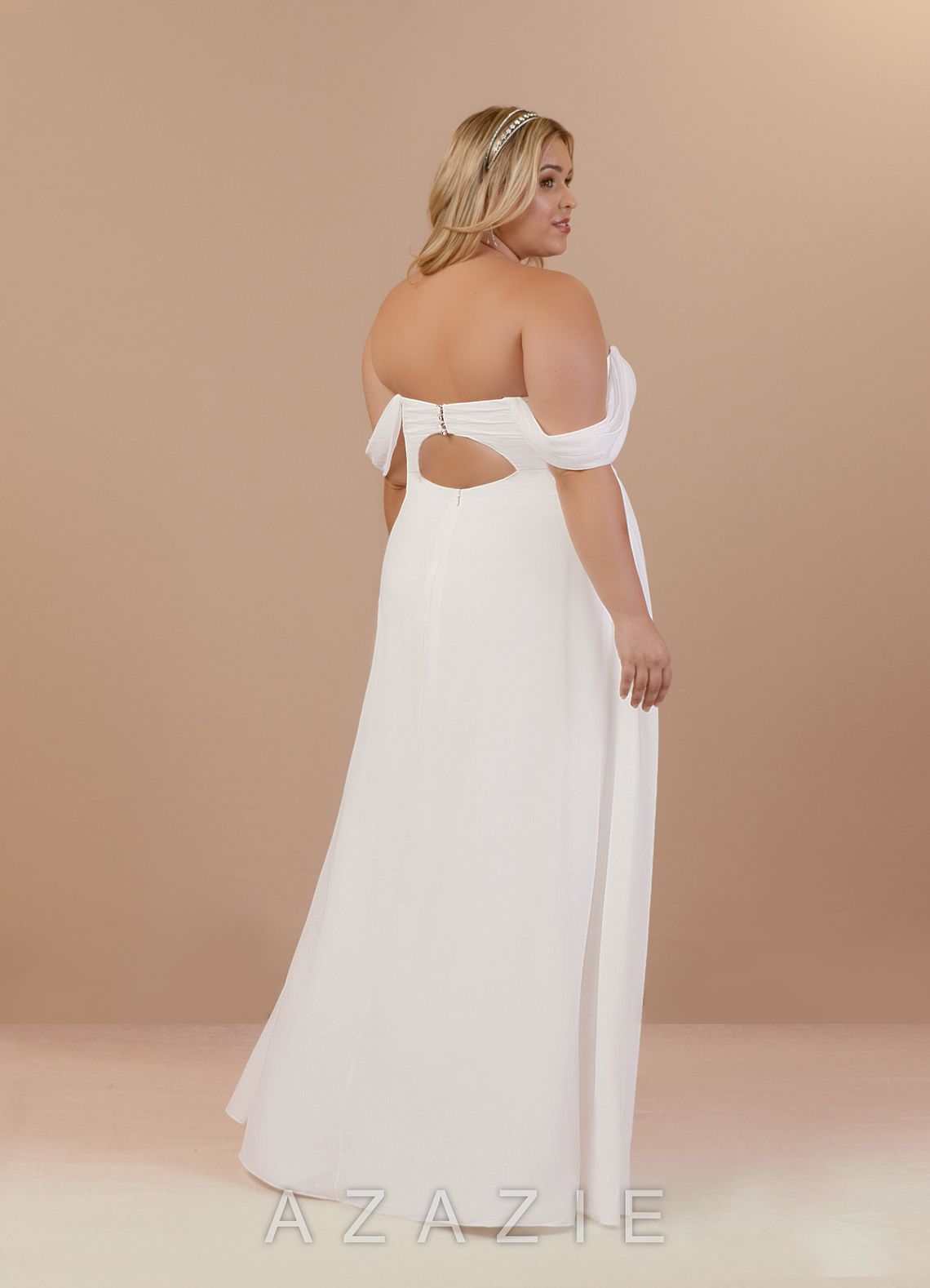 Azazie Ava Wedding Dress Diamond White A-Line Off the Shoulder Stretch Chiffon Dress diamond_white