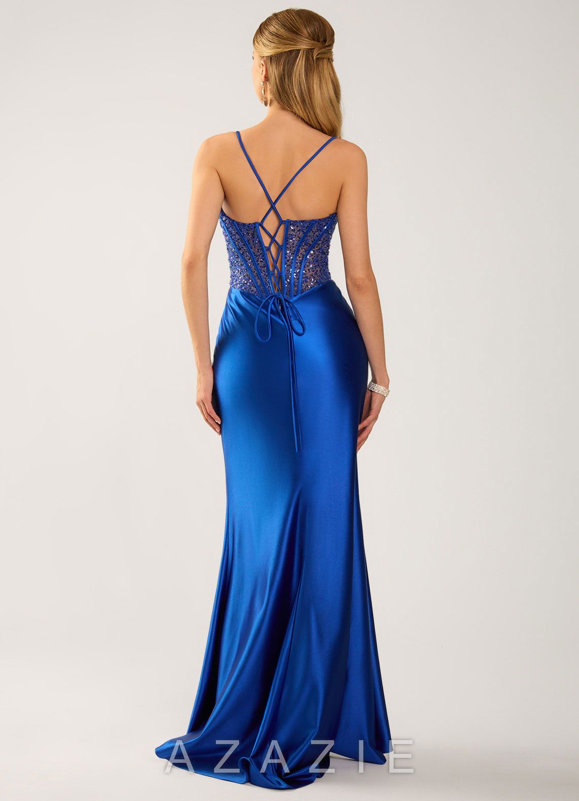 Marenmarka Royal Blue Beading Corset Satin Prom Dress  royal_blue