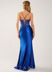 Marenmarka Royal Blue Beading Corset Satin Prom Dress  royal_blue