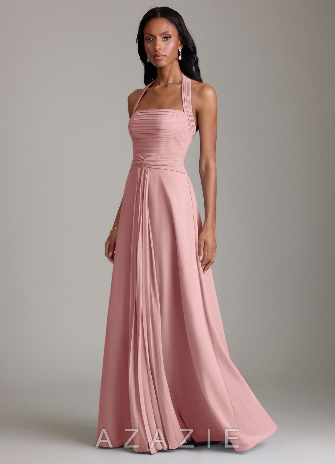 Azazie Clarisa Dusty Rose A-Line Pleated Chiffon Dress dusty_rose