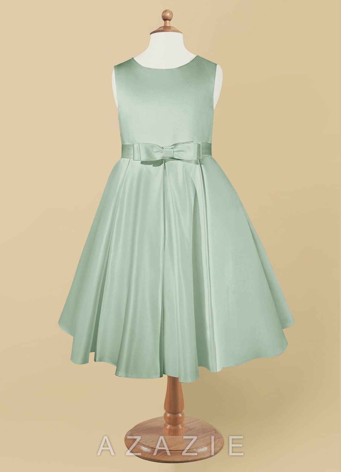 Azazie Coco Agave A-Line Bow Matte Satin Dress agave