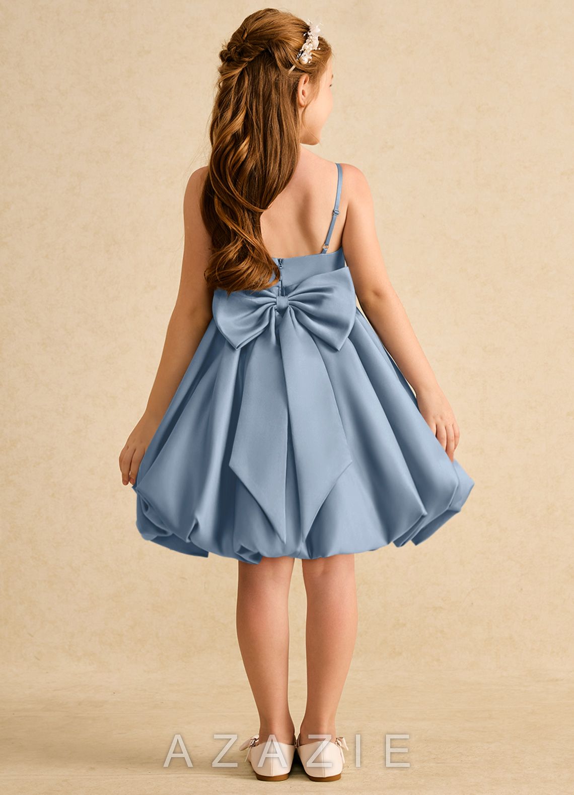 Azazie Davine Dusty Blue A-Line Spaghetti Strap Matte Satin Dress dusty_blue