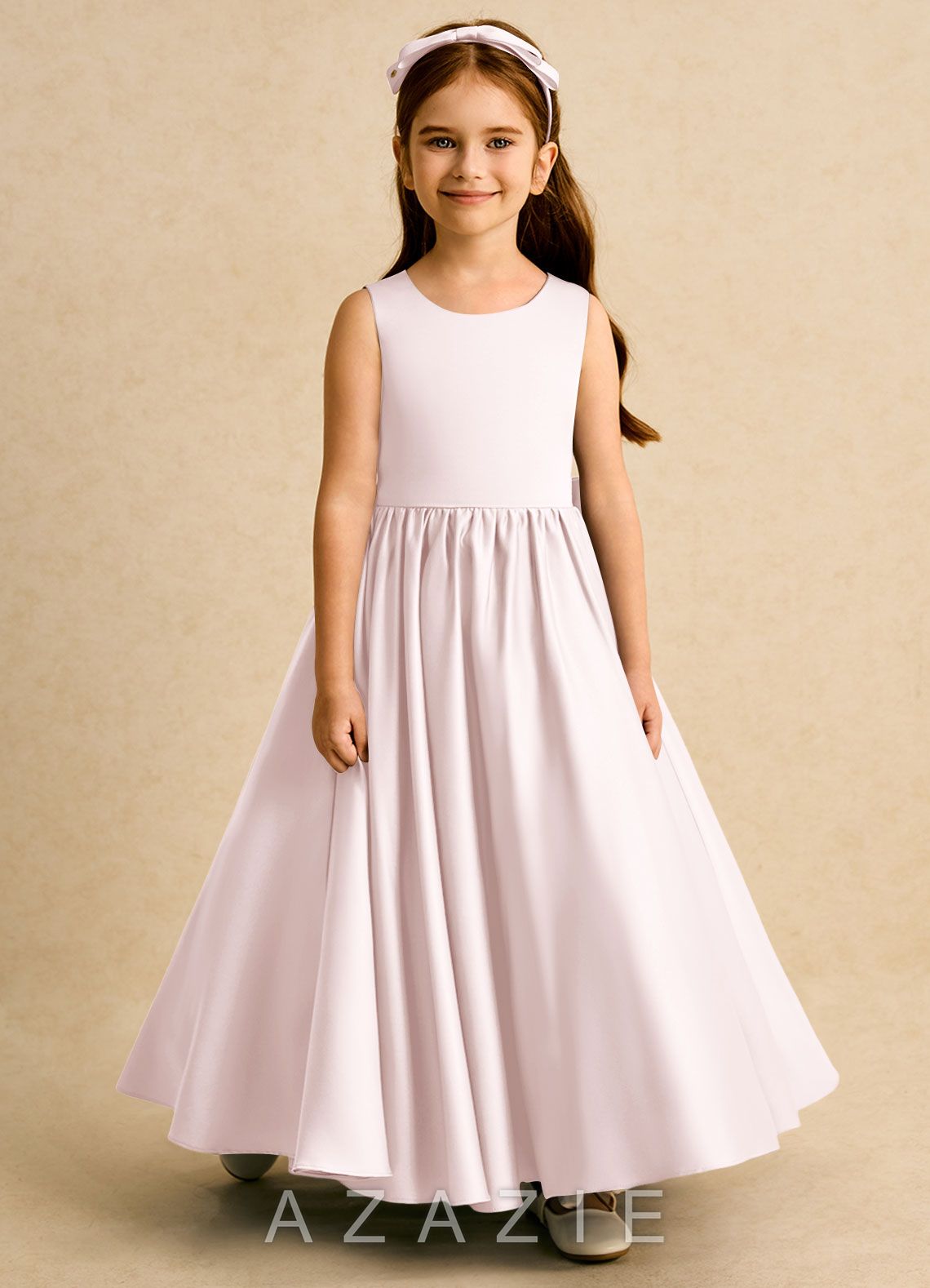 Azazie Nellia Blushing Pink A-Line Bow Matte Satin Dress blushing_pink