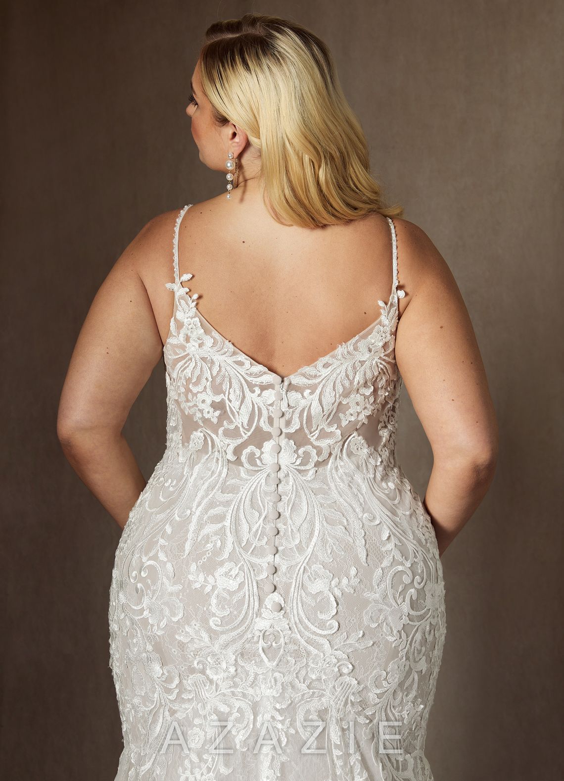 Azazie Camlynn Wedding Dress Diamond White Mermaid V-Neck Sequins Tulle Dress diamond_white