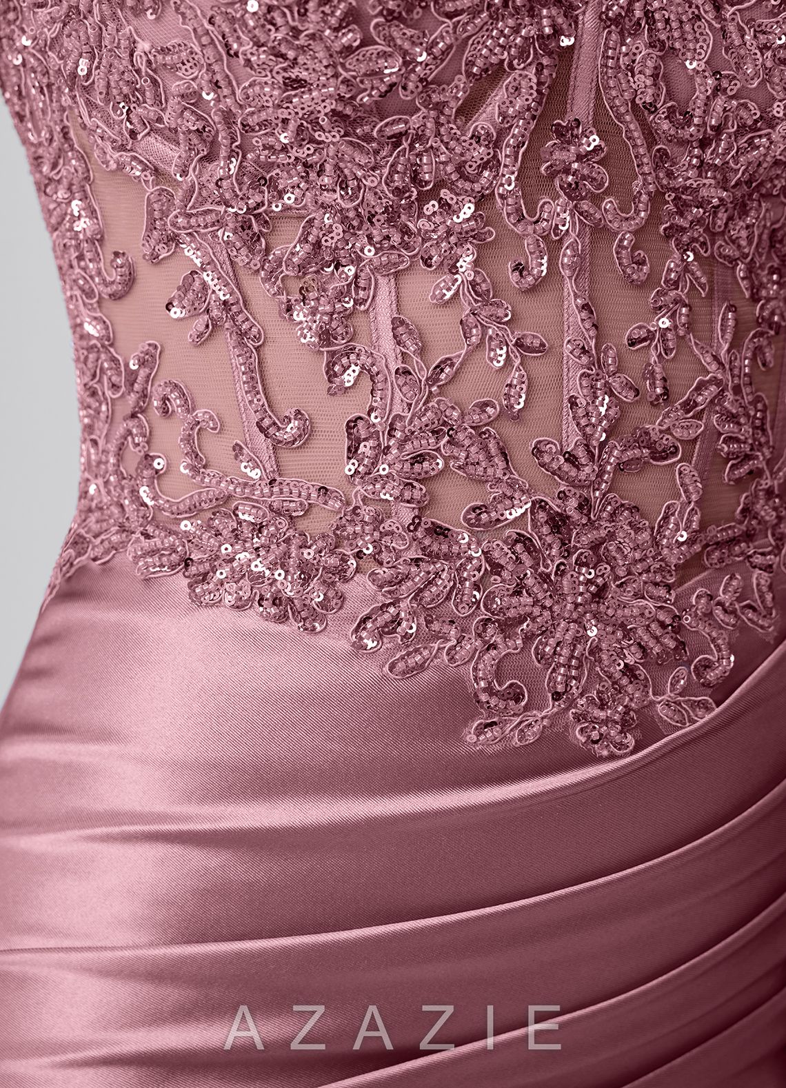 Oralien Dusty Pink Beading Sequin Embroidery Stretch Satin Ruffles Corset Lace-U