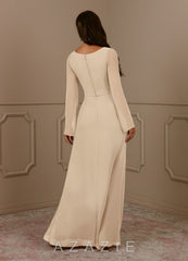 Azazie Belinda Champagne A-Line V-Neck Pleated Chiffon Dress champagne