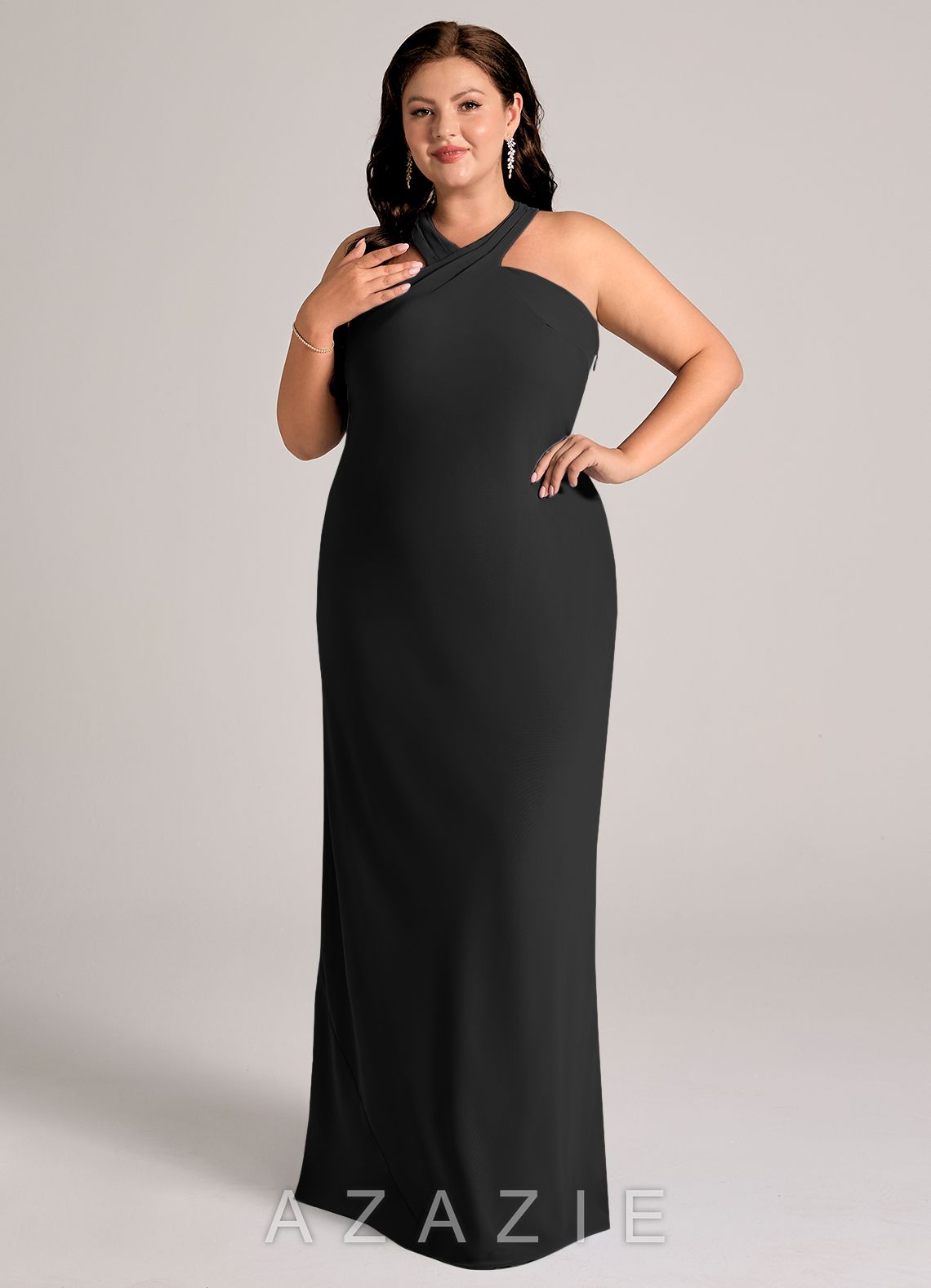 Azazie Doretta Black Mermaid Pleated Chiffon Dress black