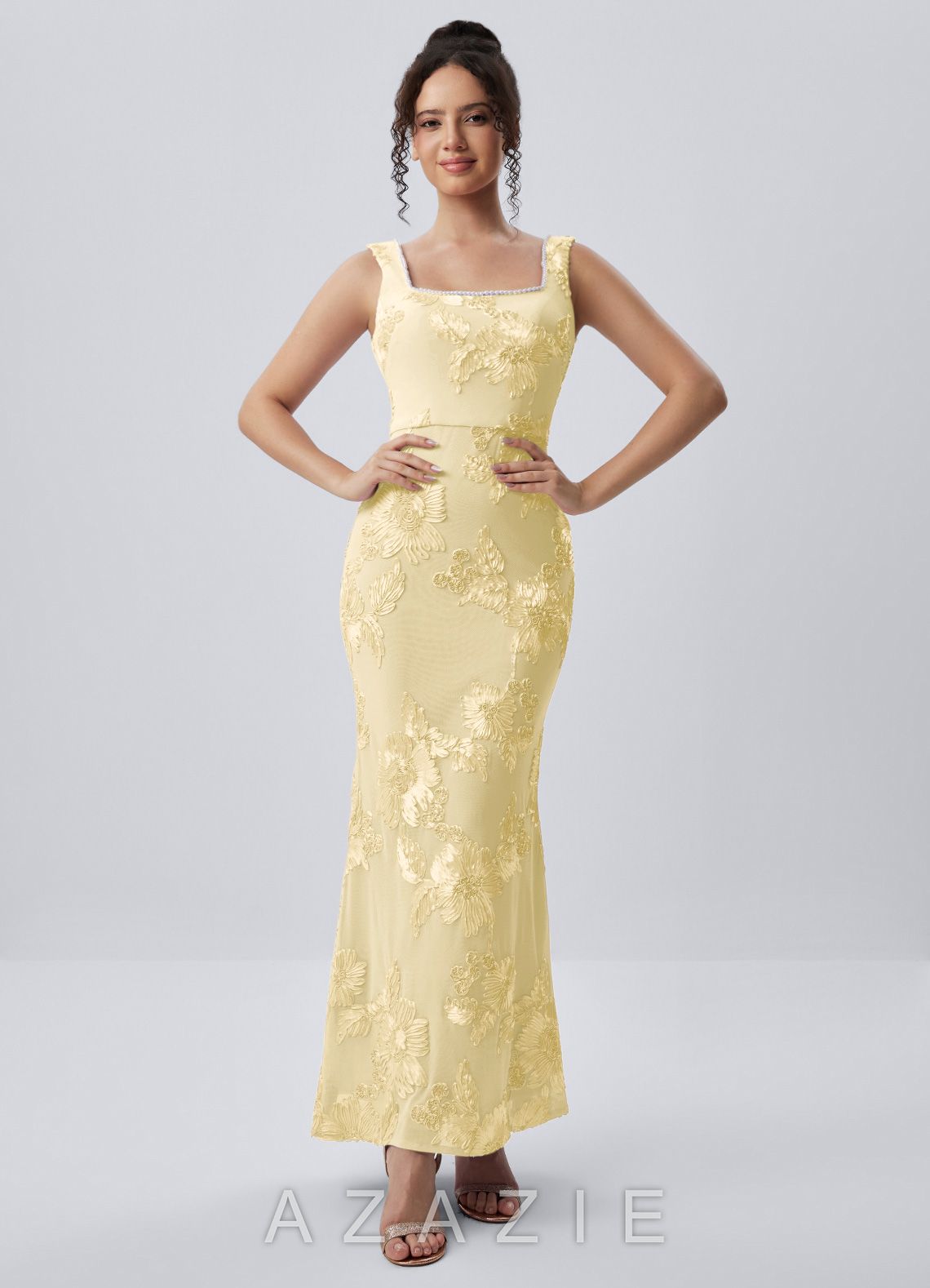 Juliette Lemon Sorbet Lace Beading Mermaid Dress