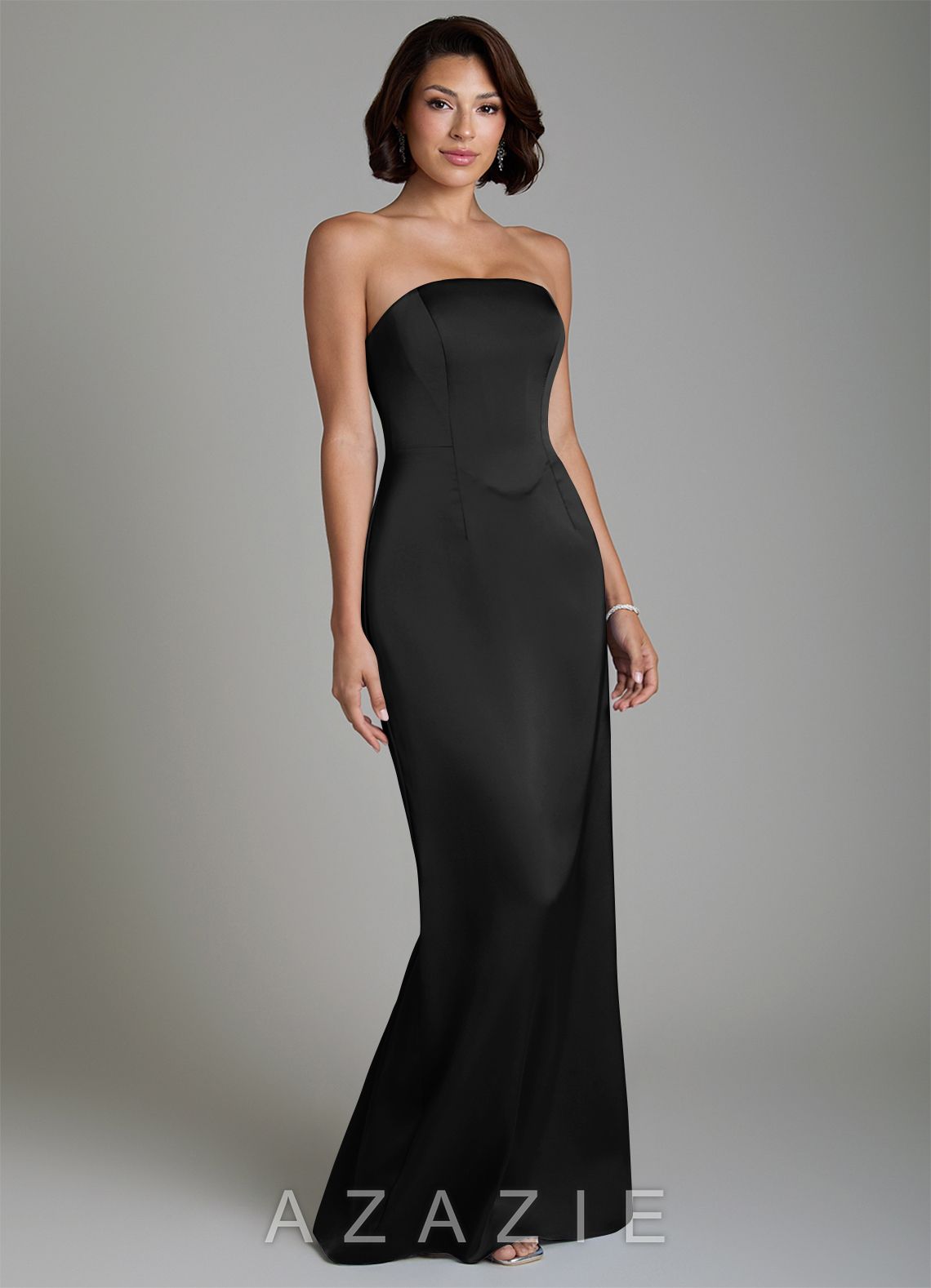 Azazie Fallyn Black Sheath Corset Stretch Satin Dress black