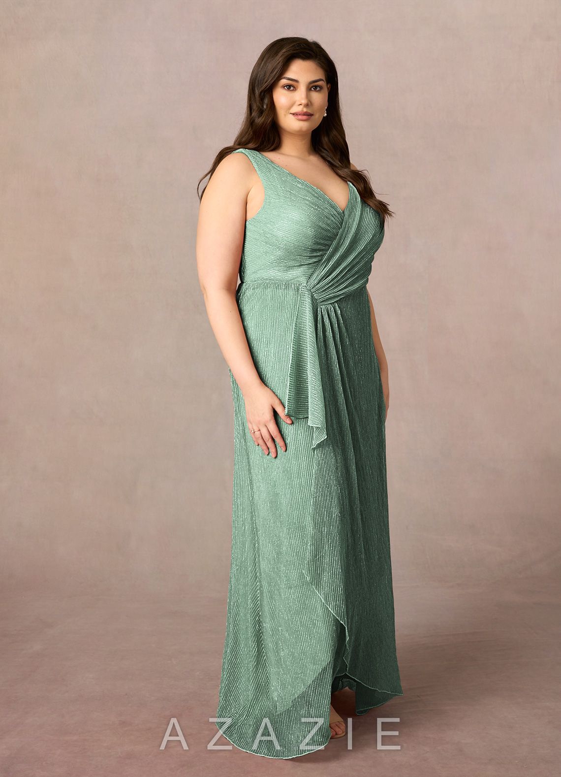 Azazie Tuscon Aquamarine A-Line Ruched Metallic Mesh Dress aquamarine