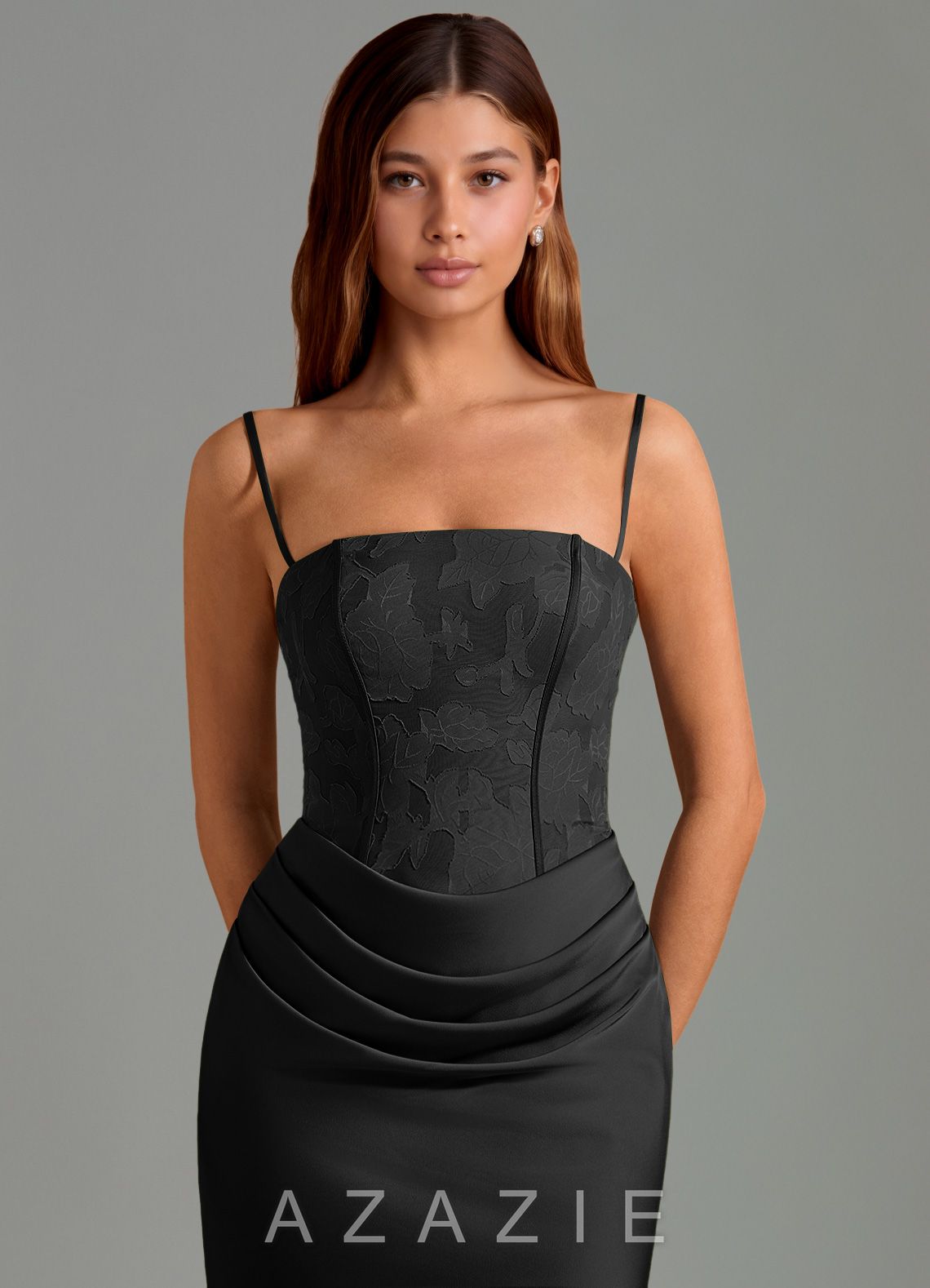 Azazie Emilia Black Mermaid Strapless Stretch Satin Dress black