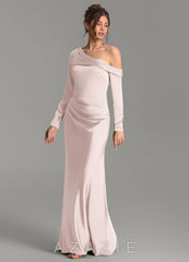 Azazie Sandra Blushing Pink Mermaid Long Sleeve Stretch Satin Dress blushing_pink