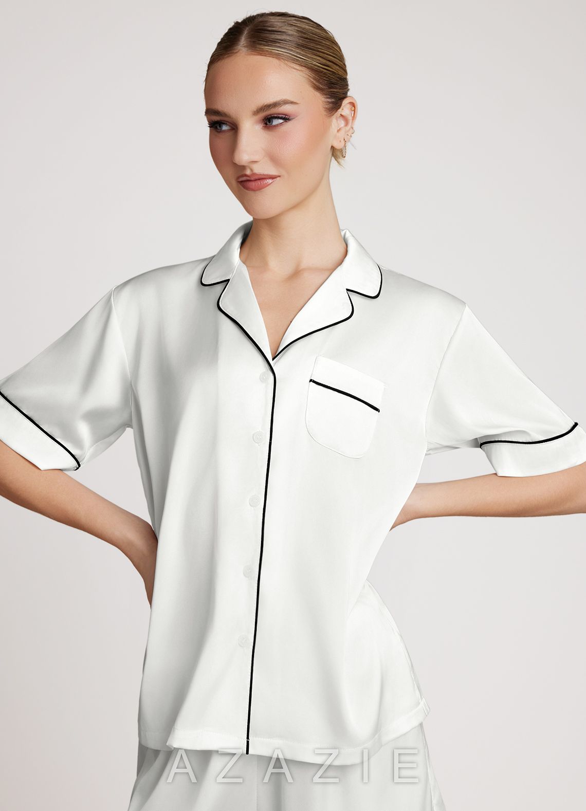 Satin Contrast Piping Pajama Set