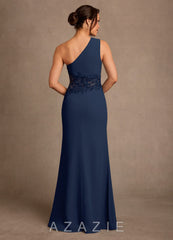 Azazie Kathie Dark Navy Mermaid Lace Chiffon Dress dark_navy