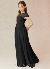 Azazie Delevingne Junior Black A-Line Lace Chiffon Dress black